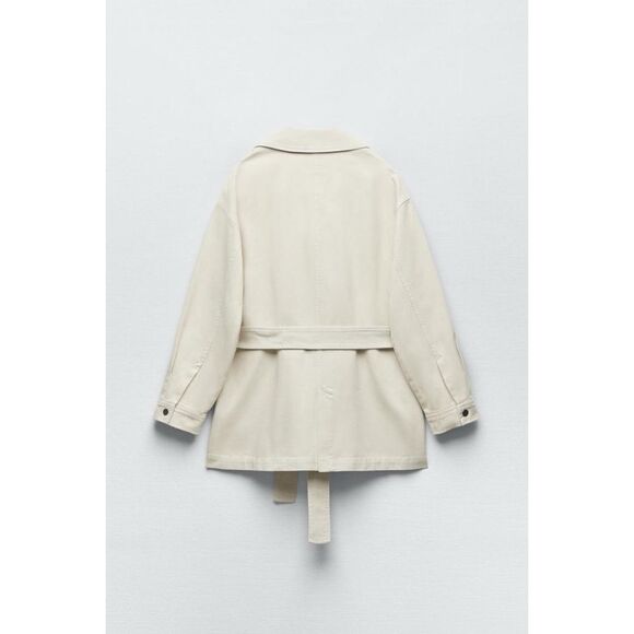 NWOT Zara Denim Jacket with Belt in Ice Color, Size Medium - Picture 11 of 16